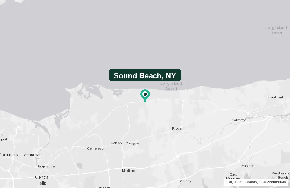 Map of Sound Beach, New York and the surrounding Suffolk County area service area